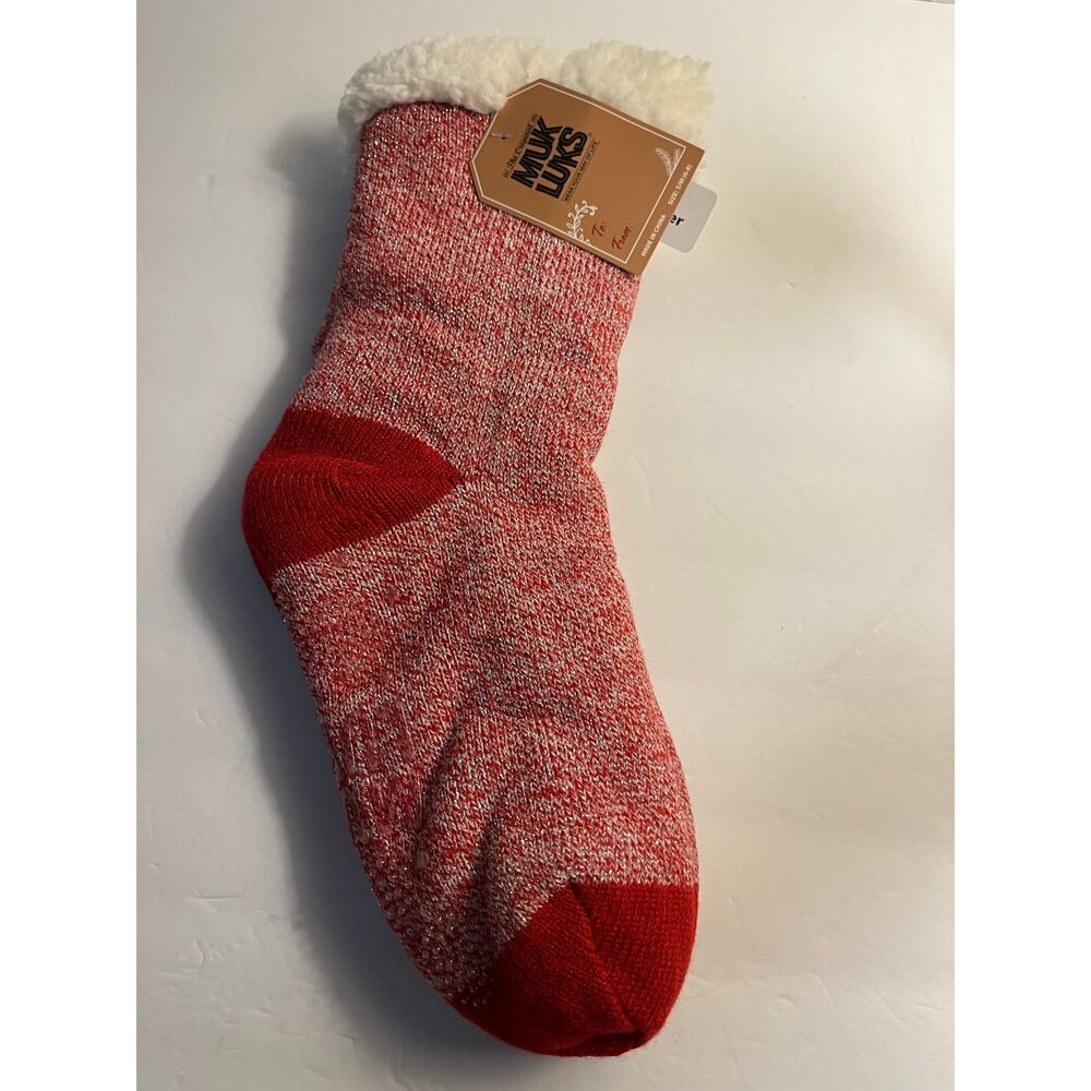 Muk Luks NWT Red Cabin Slipper Socks Infused with Shea Butter Size S/M (6-8)